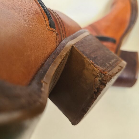 Vtg 70's Braided Brown Caramel Leather Campus Boots (7 B) Wild Card Brazil Read - Picture 14 of 16